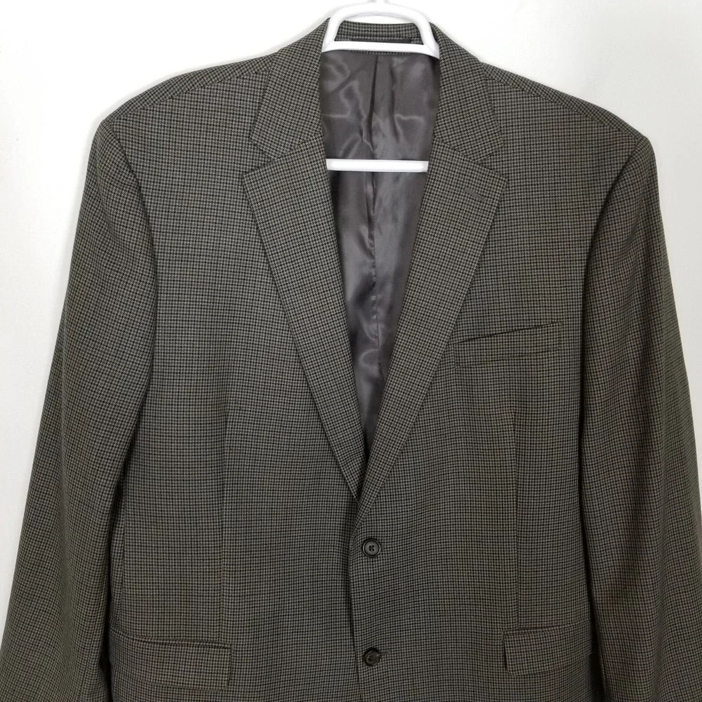 Lauren Ralph Lauren Men 100% Wool Houndstooth Blazer Jacket‎ Sz 46 L Gray Sport